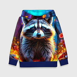 Толстовка-худи детская Енот в огне, цвет: 3D-синий