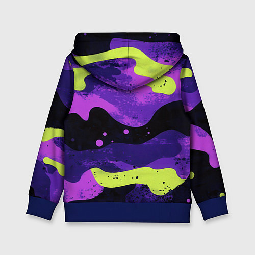 Детская толстовка Черно-фиолетовый камуфляж и золотой герб РФ / 3D-Синий – фото 2