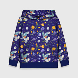 Толстовка-худи детская Зяблик и крокусы, цвет: 3D-синий