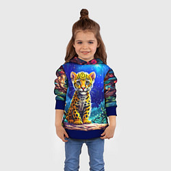 Толстовка-худи детская Ягуар в звездную ночь, цвет: 3D-синий — фото 2