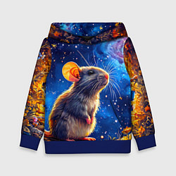 Толстовка-худи детская Крыса и космическое небо, цвет: 3D-синий