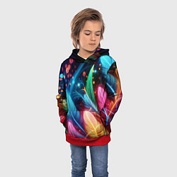 Толстовка-худи детская Яркие красочные неоновые перья, цвет: 3D-красный — фото 2