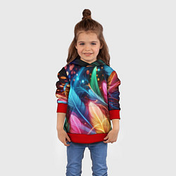 Толстовка-худи детская Яркие красочные неоновые перья, цвет: 3D-красный — фото 2