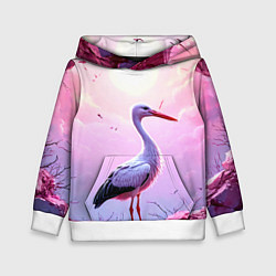 Толстовка-худи детская Аист в розовых облаках, цвет: 3D-белый