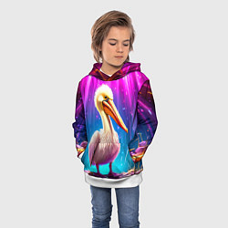 Толстовка-худи детская Пеликан в сиянии лучей, цвет: 3D-белый — фото 2