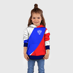 Толстовка-худи детская Герб Российского государства на фоне цветов флага, цвет: 3D-синий — фото 2