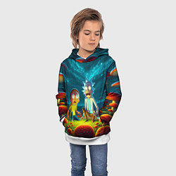 Толстовка-худи детская Rick and Morty on the fly agaric planet, цвет: 3D-белый — фото 2