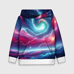 Толстовка-худи детская Spiral neon galaxy - ai art fantasy, цвет: 3D-белый