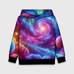 Толстовка-худи детская Neon space fantasy, цвет: 3D-черный