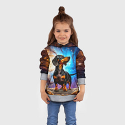 Толстовка-худи детская Такса в космосе, цвет: 3D-меланж — фото 2