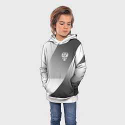 Толстовка-худи детская Герб России серый градиент, цвет: 3D-белый — фото 2