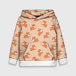 Толстовка-худи детская Паттерн с забавными щенками породы корги, цвет: 3D-белый