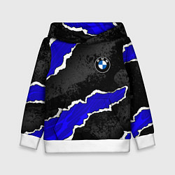 Толстовка-худи детская BMW - синие разрывы, цвет: 3D-белый