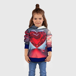 Толстовка-худи детская Хрустальное красное сердце на сером фоне с боке, цвет: 3D-синий — фото 2