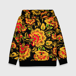 Толстовка-худи детская Хохлома - роспись, цвет: 3D-черный