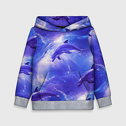 Толстовка-худи детская Дельфины в волшебном море паттерн, цвет: 3D-меланж
