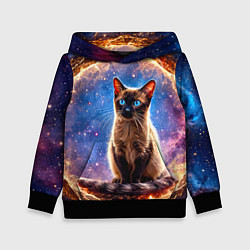 Толстовка-худи детская Сиамская кошка в космосе, цвет: 3D-черный