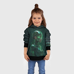 Толстовка-худи детская Девушка-андроид в зелёных тонах, цвет: 3D-черный — фото 2