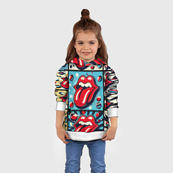 Толстовка-худи детская Rolling Stones logo - pop art, цвет: 3D-белый — фото 2
