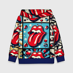 Толстовка-худи детская Rolling Stones logo - pop art, цвет: 3D-синий