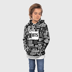 Толстовка-худи детская Bangtan Boys pattern black, цвет: 3D-белый — фото 2