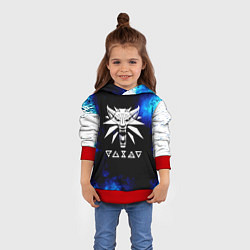 Толстовка-худи детская Ведьмак лого синие краски, цвет: 3D-красный — фото 2