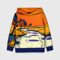 Толстовка-худи детская Арт с фантастическим пейзажем, цвет: 3D-синий