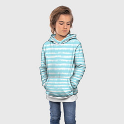 Толстовка-худи детская Бело-голубой полосатый паттерн, цвет: 3D-белый — фото 2