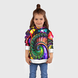 Толстовка-худи детская Фрактальный узор неоновый, цвет: 3D-белый — фото 2