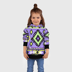 Толстовка-худи детская Геометрический сиренево желтый орнамент ацтеков, цвет: 3D-черный — фото 2