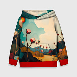 Толстовка-худи детская Сюрреалистичный пейзаж с цветами, цвет: 3D-красный