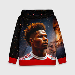 Толстовка-худи детская Маркус Рашфорд и космос, цвет: 3D-красный
