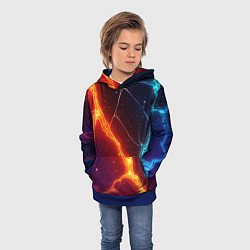 Толстовка-худи детская Сине-оранжевые молнии текстура, цвет: 3D-синий — фото 2