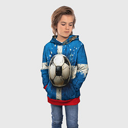 Толстовка-худи детская Футбольный мяч на синем, цвет: 3D-красный — фото 2