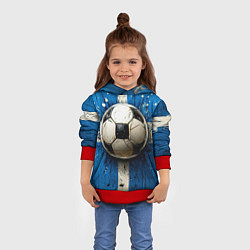 Толстовка-худи детская Футбольный мяч на синем, цвет: 3D-красный — фото 2