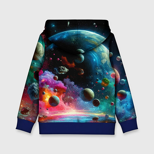 Детская толстовка Лев бравый космонавт - неоновый космос / 3D-Синий – фото 2