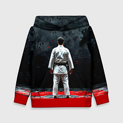 Толстовка-худи детская Айкидоист на черном, цвет: 3D-красный