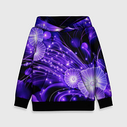 Толстовка-худи детская Силуэты цветов на темном фоне - фиолетовое свечени, цвет: 3D-черный