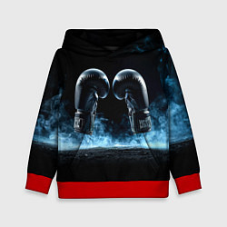Толстовка-худи детская Черные бойцовские перчатки в дыму, цвет: 3D-красный