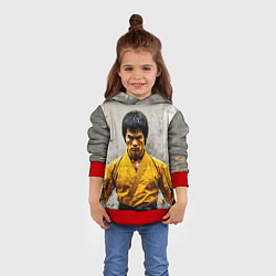 Толстовка-худи детская Брюс Ли на сером, цвет: 3D-красный — фото 2