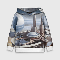 Толстовка-худи детская Инопланетный город, цвет: 3D-белый