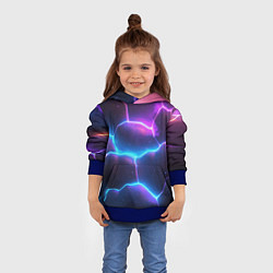 Толстовка-худи детская Синие и фиолетовые молнии в разломе, цвет: 3D-синий — фото 2