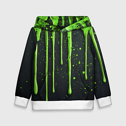 Толстовка-худи детская Зеленая краска стекающая на черном фоне, цвет: 3D-белый