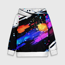 Толстовка-худи детская Разноцветные блестящие кляксы - текстура, цвет: 3D-белый