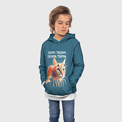 Толстовка-худи детская Trippi troppi troppa trippa - brainrot cat meme, цвет: 3D-белый — фото 2