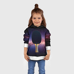 Толстовка-худи детская Черная ракетка для пинг понга в космосе, цвет: 3D-белый — фото 2