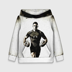Толстовка-худи детская Регбист с двумя мячами, цвет: 3D-белый