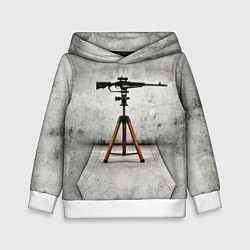 Толстовка-худи детская Стендовая спортивная стрельба на сером, цвет: 3D-белый