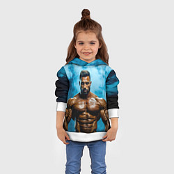 Толстовка-худи детская Бодибилдер в синем дыму, цвет: 3D-белый — фото 2