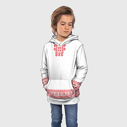 Толстовка-худи детская Славянский орнамент и узоры - вышиванка рубаха бел, цвет: 3D-белый — фото 2